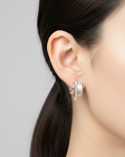 Matte silver with mini pearl C hoop #04440