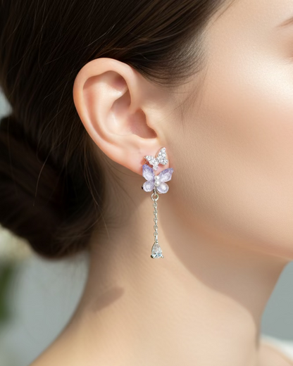 Diamante acrylic duo butterfly dangle in Purple #04731