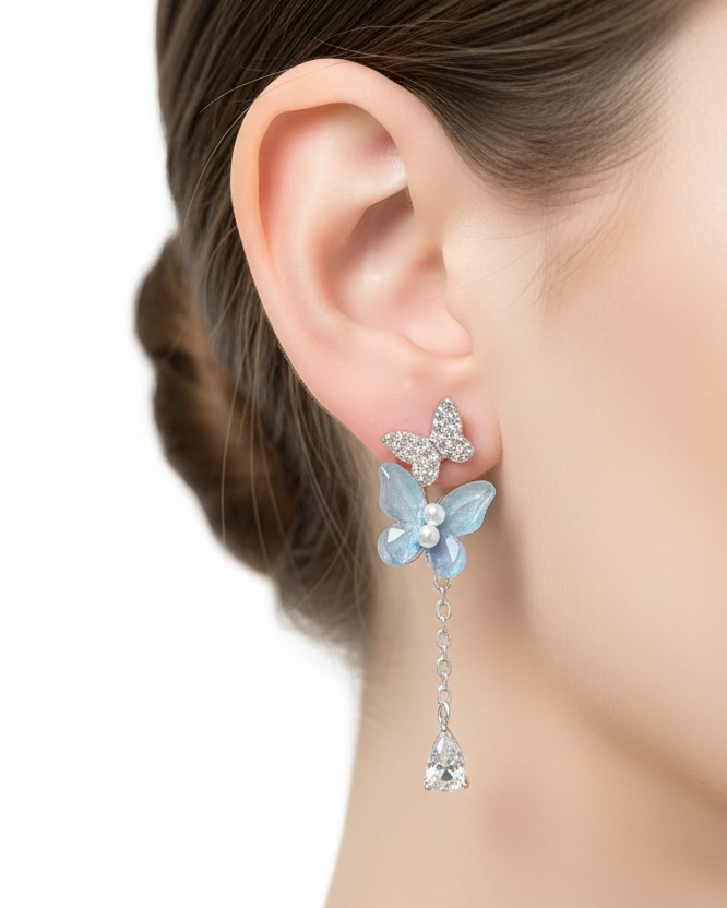 Diamante acrylic duo butterfly dangle in Blue #04730