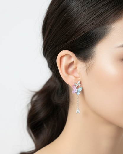 Diamante acrylic duo butterfly dangle in Purple-blue #04732