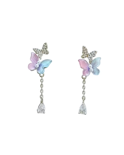 Diamante acrylic duo butterfly dangle in Purple-blue #04732