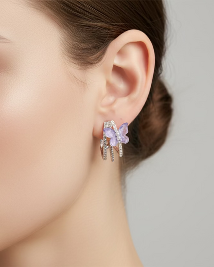 Acrylic butterfly mini pearl C hoop in purple #04791