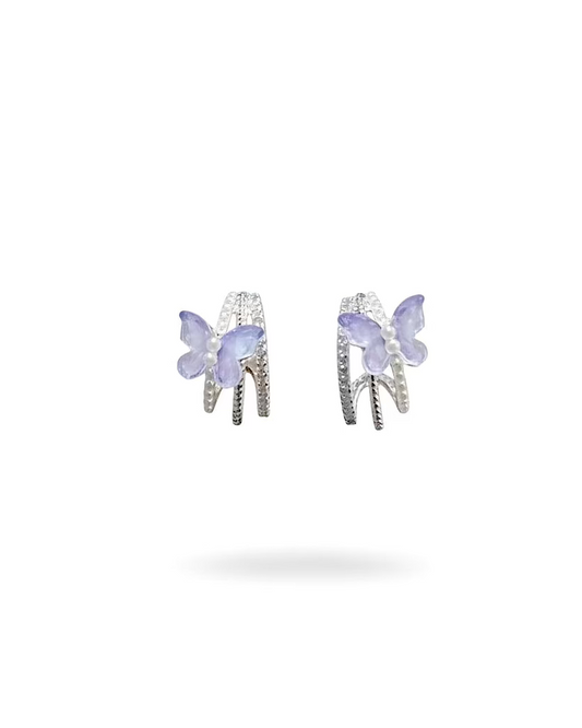 Acrylic butterfly mini pearl C hoop in purple #04791