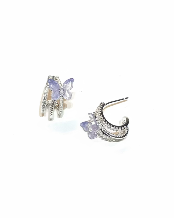 Acrylic butterfly mini pearl C hoop in purple #04791