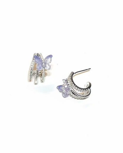 Acrylic butterfly mini pearl C hoop in purple #04791
