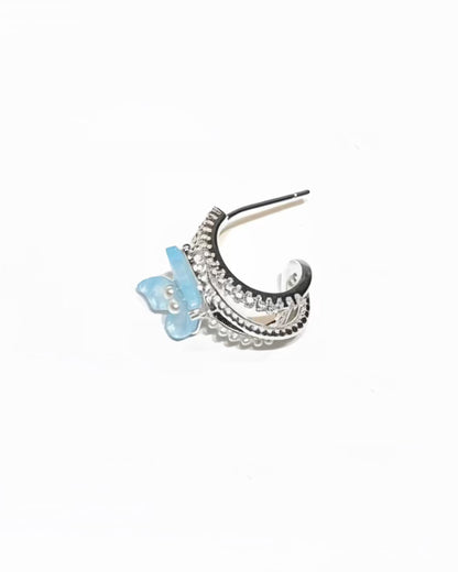 Acrylic butterfly mini pearl C hoop in Blue #04792