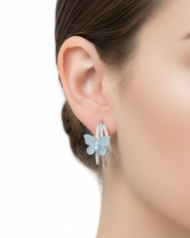 Acrylic butterfly mini pearl C hoop in Blue #04792