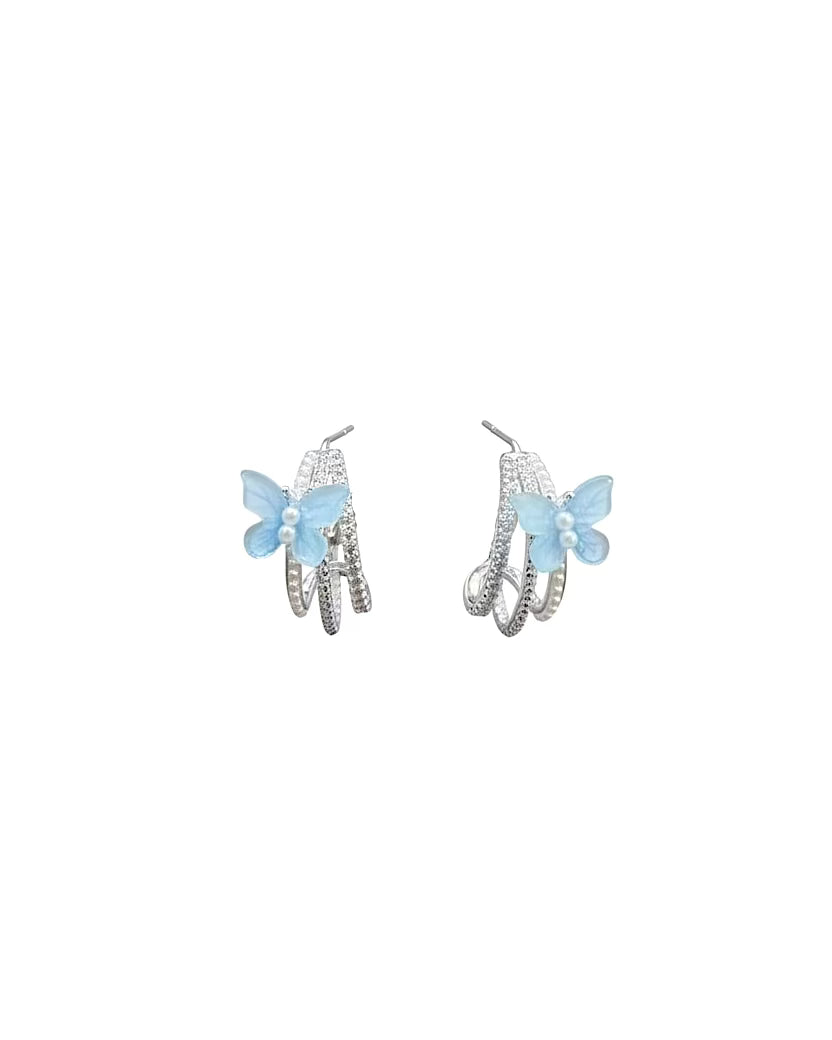 Acrylic butterfly mini pearl C hoop in Blue #04792