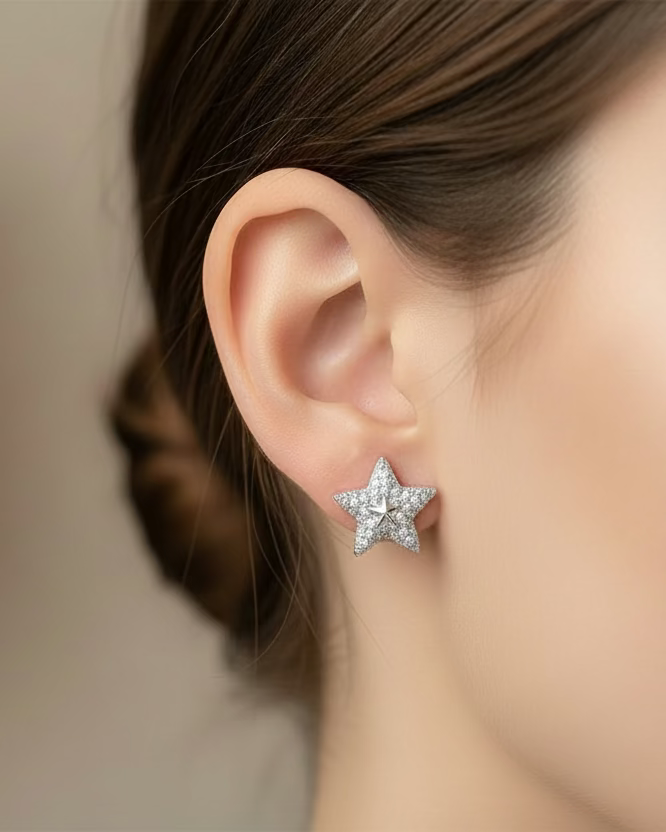 Diamante star huggies in Silver #04329