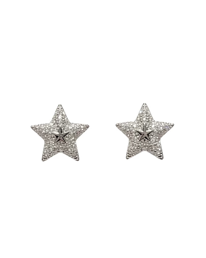 Diamante star huggies in Silver #04329