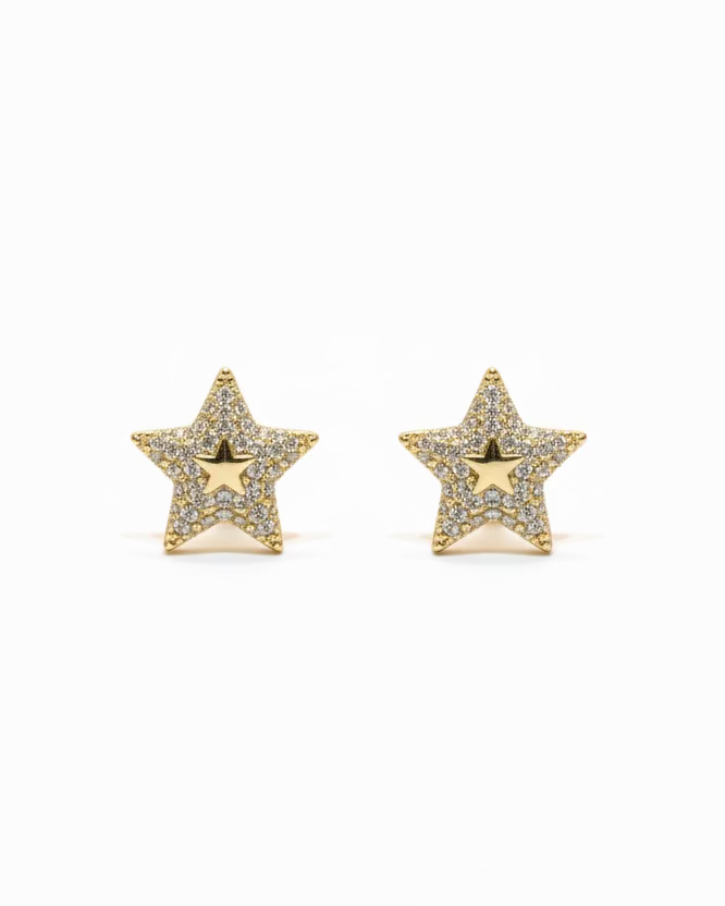 Diamante star huggies in Gold #04330