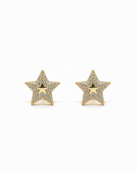 Diamante star huggies in Gold #04330