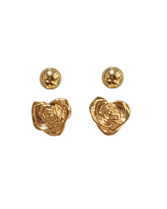 Two way stud with heart rose in Gold #04975