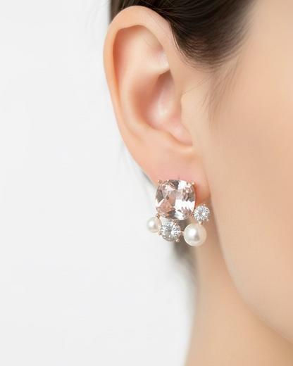 Austrian pink crystal pearl cluster #04517