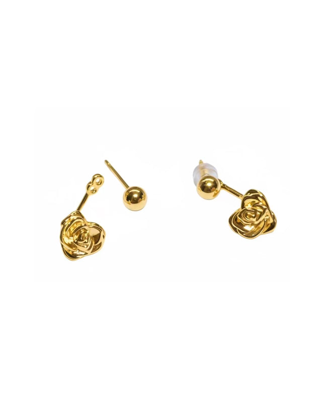 Two way stud with heart rose in Gold #04975