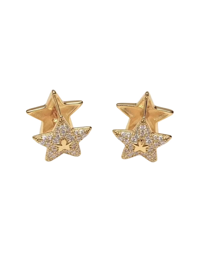 Diamante star huggies in Gold #04330