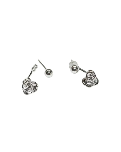 Two way stud with heart rose in Silver #04974